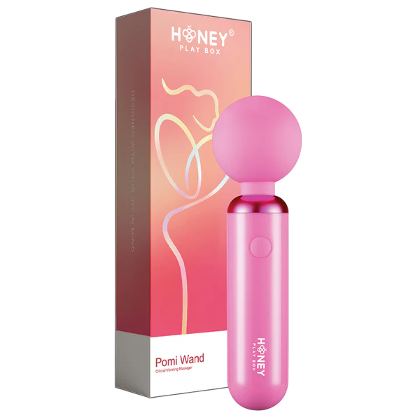 Honey Play Box, Pomi Wand, Clitoral Wand Vibrator, 10 Vibrating Modes, USB Rechargeable, Silicone+ABS, 17.60 × 4.70 × 4.70 cm, Pink