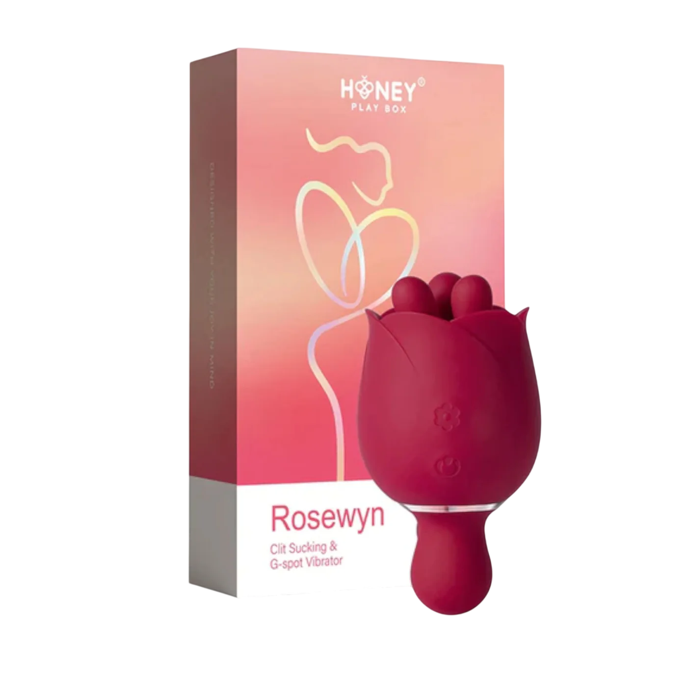 Honey Play Box, Rosewyn, Vibrator & Pinpoint Stimulator 2-In-1, 9 Rotating Modes & Finger Pinching Stimulation, Rose, USB Rechargeable, Silicone+ABS, 10.57 × 4.45 cm, Red