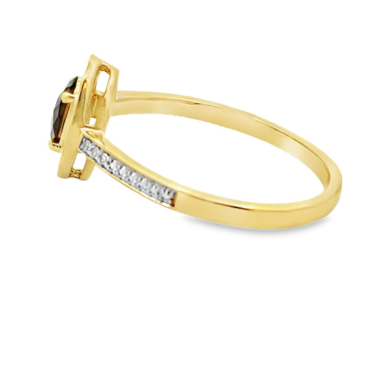 Anillo de cuarzo y diamante de .42ct de oro amarillo de 10 kt