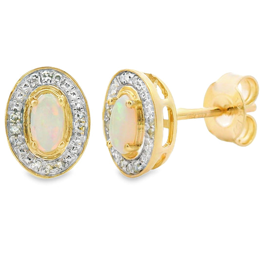 Aretes Genuinos de Ópalo y Diamantes de .55ct en Oro Amarillo de 10KT