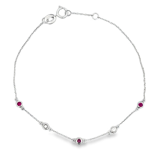 Pulsera de 14kt Oro Blanco con Rubí de 0,16ct y Diamantes