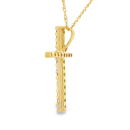 Colgante de cruz religiosa con diamantes de 0,19 ct en oro amarillo de 14 K