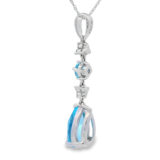 Colgantes de moda de topacio azul y diamante en oro blanco de 10KT
