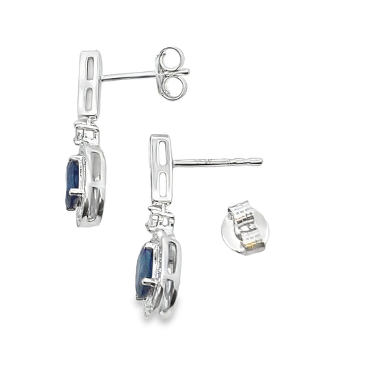 Pendientes Colgantes de Zafiro y Diamantes de 1,40 ct Oro Blanco de 10 KT