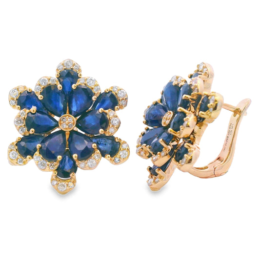 Aretes colgantes de zafiro y diamante en oro amarillo de 14 kt