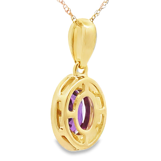 Colgantes de moda de amatista y diamante, oro amarillo de 10 quilates