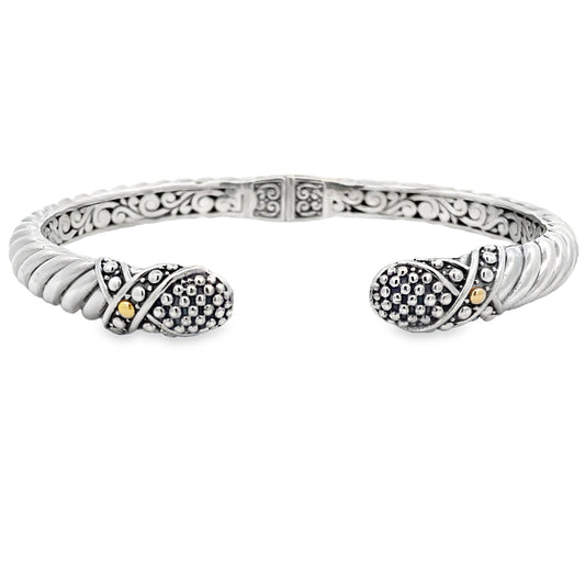 Pulsera de aro de plata de ley y oro de 18 quilates