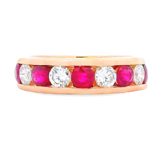 Anillo de boda con rubíes y diamantes de 2.50ct en oro amarillo de 14kt
