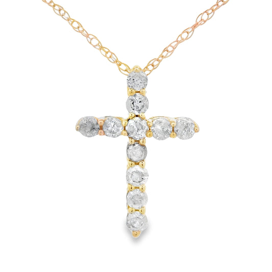 Colgante de cruz religiosa con diamantes de 0,19 ct en oro amarillo de 14 K