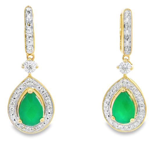 Aretes colgantes de calcedonia y diamantes en oro amarillo de 10 qt