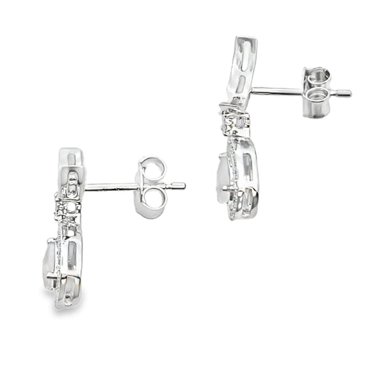 Aretes Colgantes de Cuarzo Rosa y Oro Blanco de 10KT