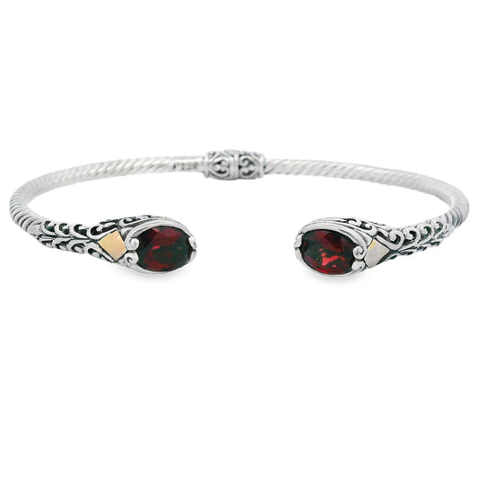 Pulsera de granate de plata de ley con oro de 18 quilates