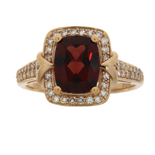 Anillo de granate y diamante de 3,13 ct en oro rosa de 10 kt
