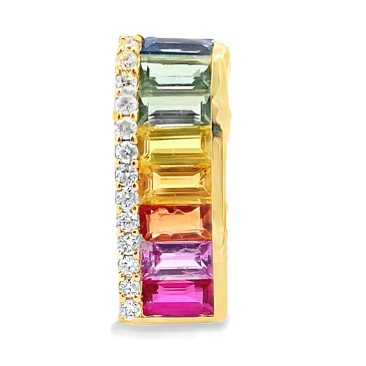 Colgantes de moda de zafiro y diamantes de oro amarillo de 14 quilates
