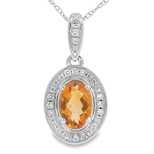 Colgantes de moda con citrino y diamante de .48 ct en oro blanco de 10 kt
