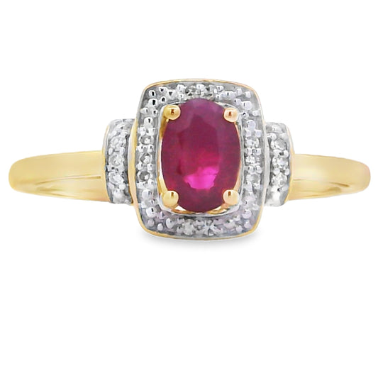Anillo de diamantes y rubíes de .65 ct auténticos, oro amarillo de 10 quilates