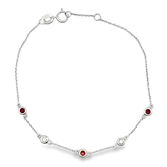 Pulsera de rubí y diamante de 0,25 ct en oro blanco de 14 K