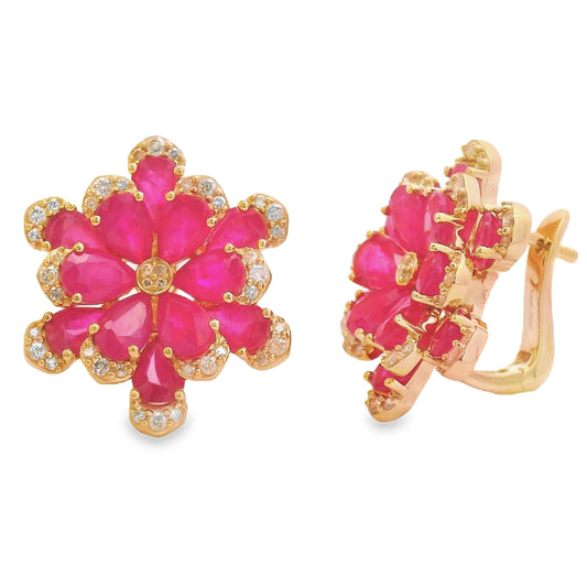 Pendientes colgantes de rubí y diamantes de 11,90 qt en oro amarillo de 14 kt