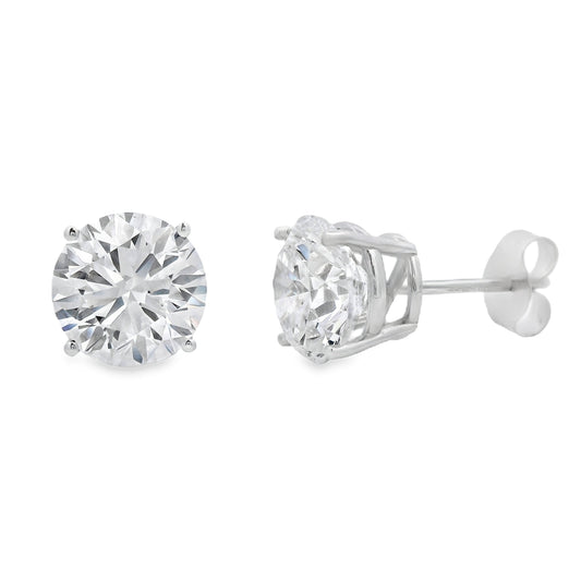 Pendientes de botón con diamante creado en laboratorio de 3,00 ct en oro blanco de 14 kt