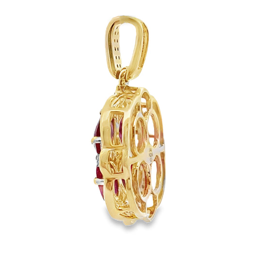 Colgantes de moda de rubí y diamante de 2,80 ct, oro amarillo de 14 K