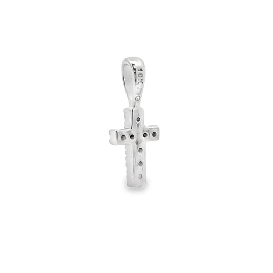 Colgante de cruz religiosa con diamante de 0,03 ct en oro blanco de 10 kt