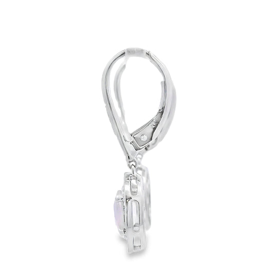 Aretes Colgantes de Cuarzo Rosa y Oro Blanco de 10KT