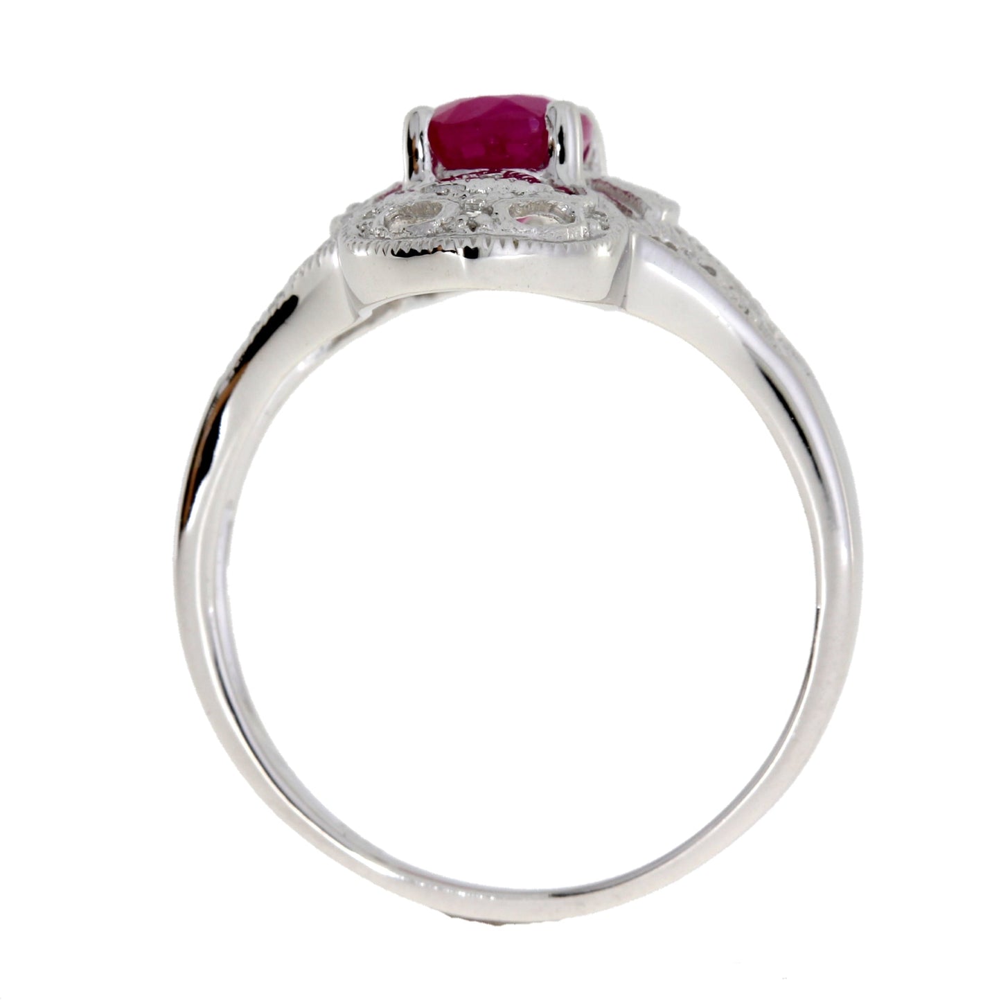 Anillo de oro blanco de 10 qt con rubí y diamantes de 1,05 ct