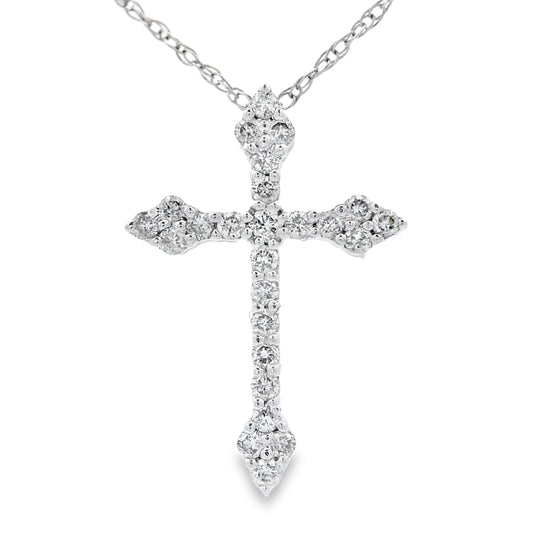 Colgante de cruz religiosa con diamantes de .16 quilates en oro blanco de 14 quilates