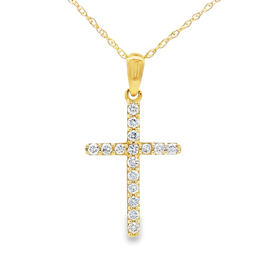Colgante de cruz religiosa con diamantes de 0,19 ct en oro amarillo de 14 K