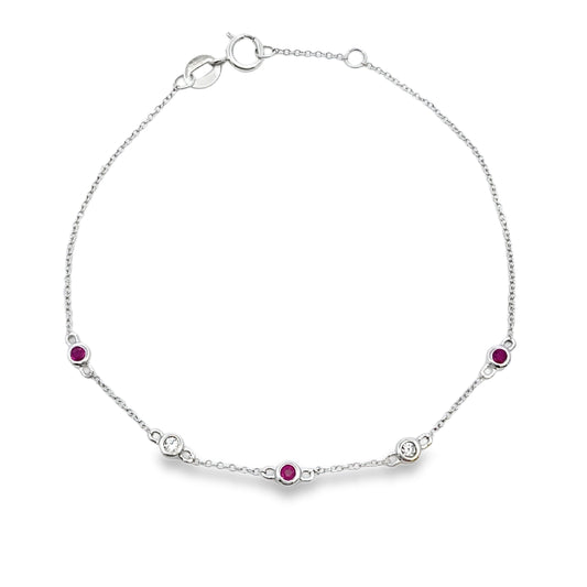 Pulsera de diamantes con rubí de 0,17 ct en oro blanco de 14 kt
