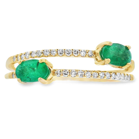 Anillo de diamantes esmeralda natural de 0,57 ct de oro amarillo de 14 K