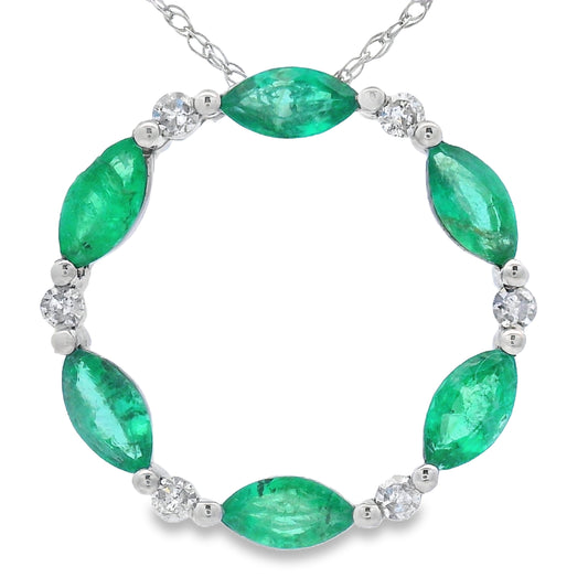 Colgante Círculo de Amor Diamante Esmeralda Oro Blanco de 10QT
