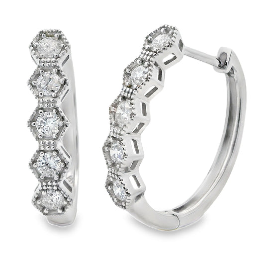 Pendientes de aro con diamante de 0,50 ct de oro blanco de 14 kt