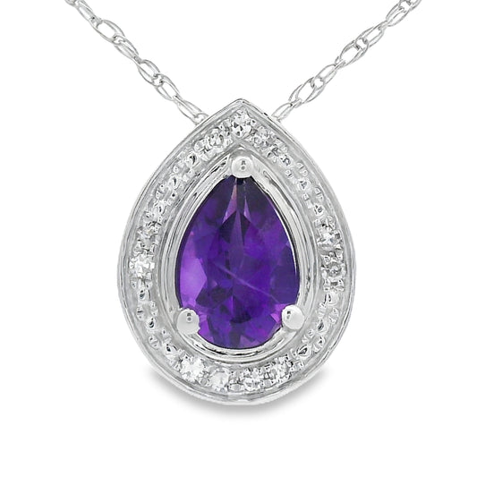 Colgantes de moda de amatista y diamante de .37ct en oro blanco de 10KT