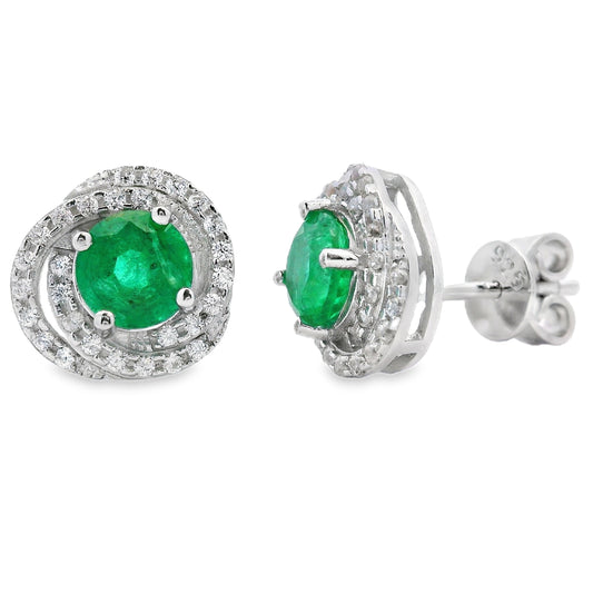 Pendientes de tuerca de circonita esmeralda de 1.66ct en plata de ley