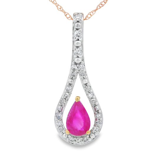 Colgantes de moda de diamantes y rubíes de .48 ct en oro amarillo de 10 kt