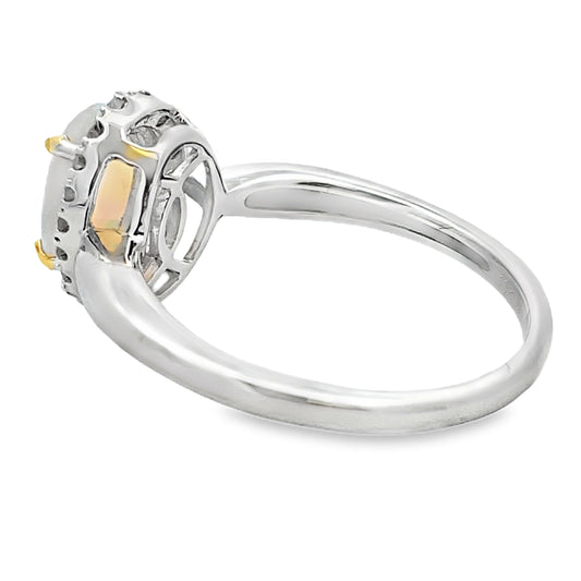 Anillo de diamantes con ópalo natural de 0,95 ct, oro blanco de 10 qt