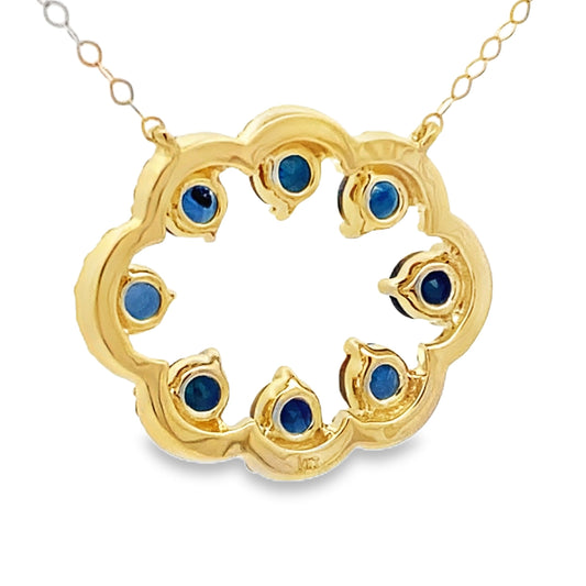 Colgantes de moda de zafiro y diamantes de oro amarillo de 14 quilates