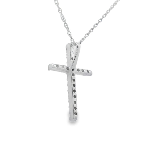 Colgante de cruz religiosa con diamante de 0,10 ct en oro blanco de 14 kt