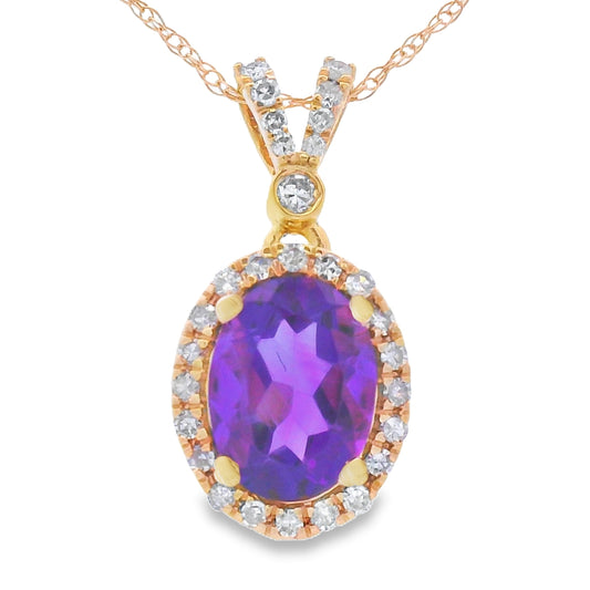Colgantes de moda de diamante y amatista, oro amarillo de 14 K