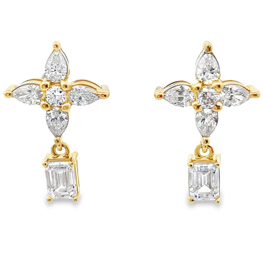 Pendientes colgantes de diamantes cultivados en laboratorio de oro amarillo de 14 quilates