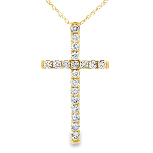 Colgante religioso de cruz con diamante de 0,50 ct en oro amarillo de 14 K