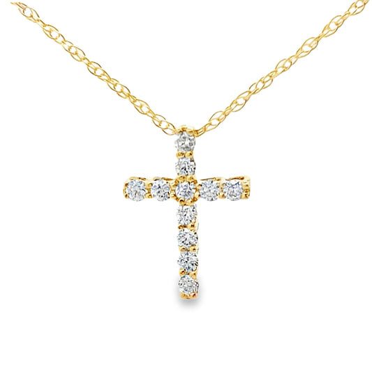 Colgante Religioso Cruz con Diamantes de .12ct en Oro Amarillo de 10KT
