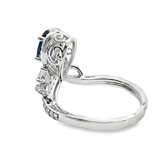 Anillo de zafiro y diamante natural de 1,48 ct en oro blanco de 10 kt
