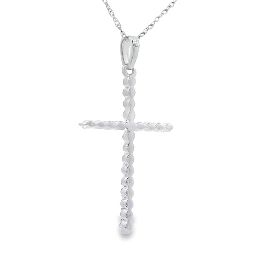Colgante de cruz religiosa con diamantes de 0,21 ct en oro blanco de 14 kt