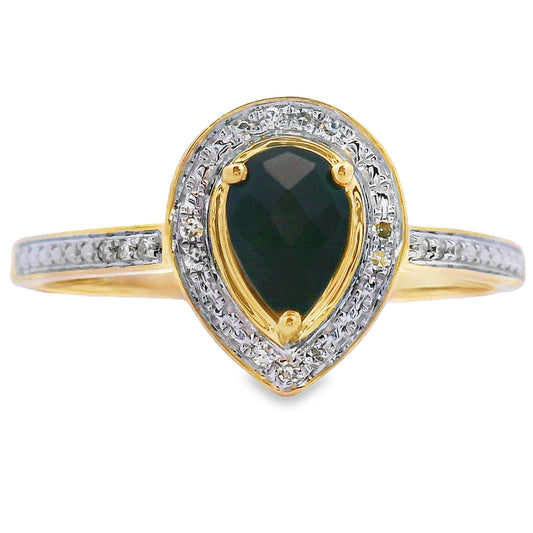 Anillo de diamante de ónice genuino de .52 ct en oro amarillo de 10 kt