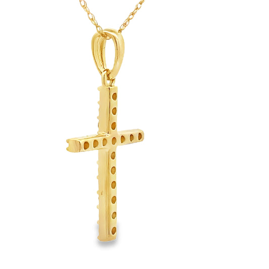 Colgante de cruz religiosa de oro amarillo de 14 quilates con diamante de 0,30 ct
