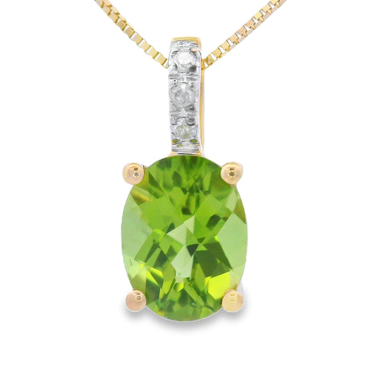 Colgantes de moda de peridoto y diamantes de oro amarillo de 10 quilates