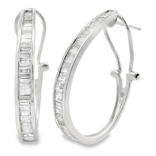 Aretes de aro de diamantes de 1,00 ct en oro blanco de 14 kt