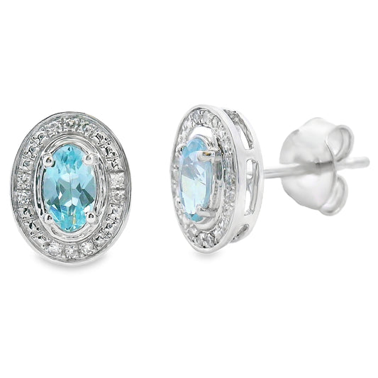 Pendientes de aguamarina y diamantes de 0,46 ct, oro blanco de 10 qt